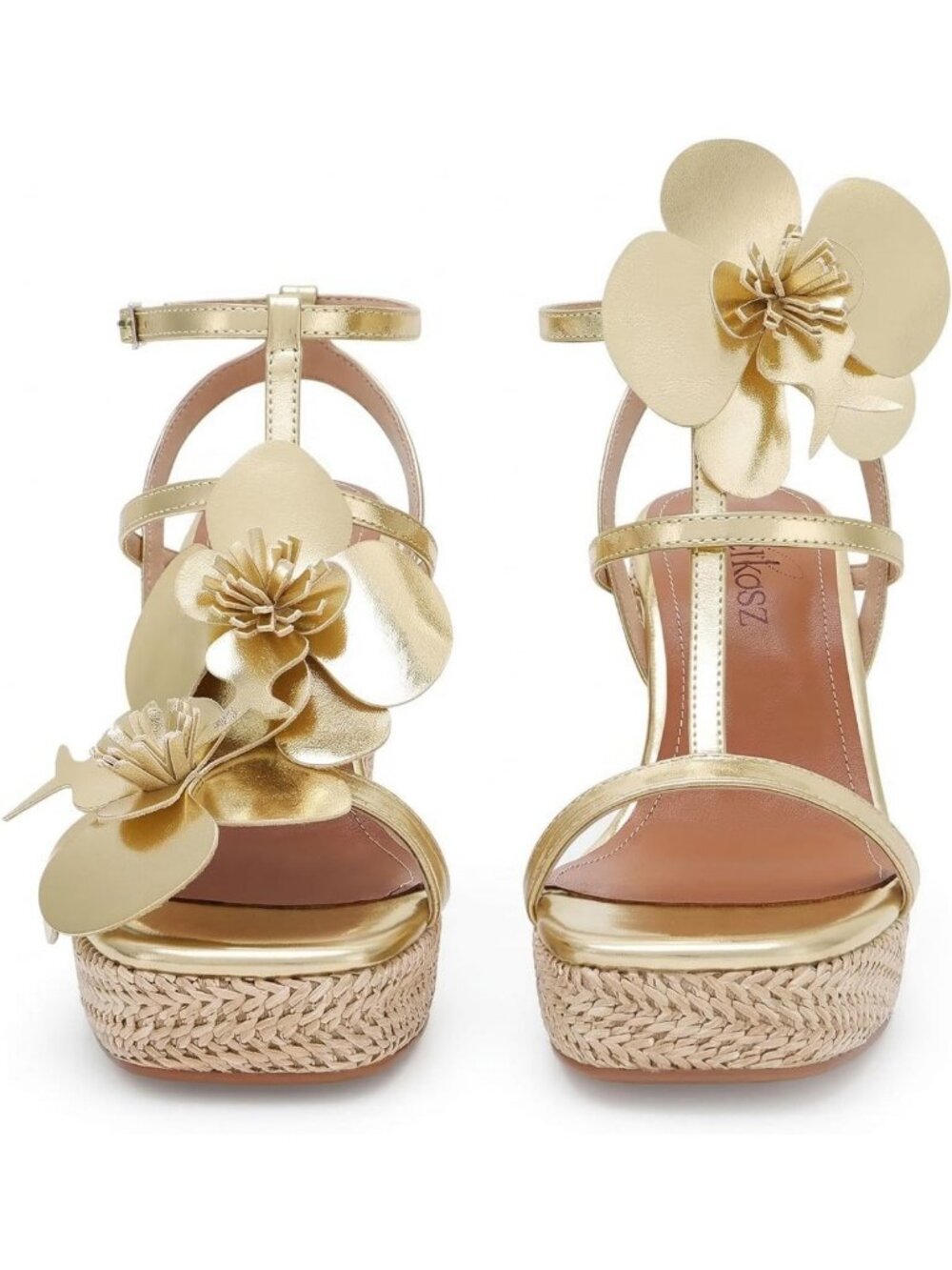 Strappy Raffia Wedge Sandals for Women - Floral Design, Platform Heels